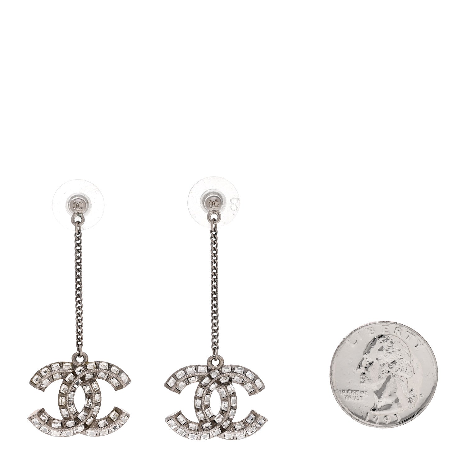 Chanel Baguette Crystal CC Drop Earrings Silver 2 of 3