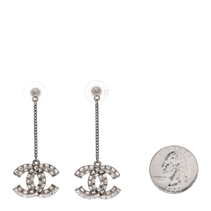 Chanel Baguette Crystal CC Drop Earrings Silver 2 of 3