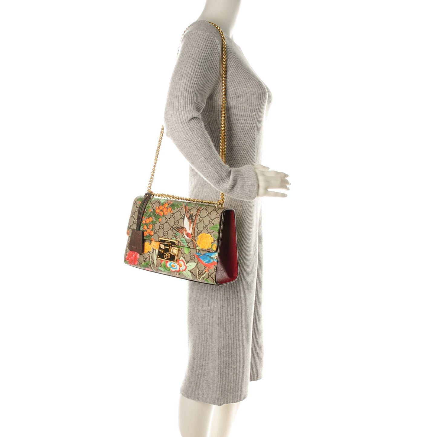 GG Supreme Monogram Tian Medium Padlock Shoulder Bag Beige Multicolor New Acero
