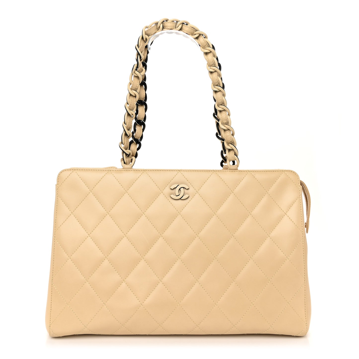 Lambskin Quilted CC Shoulder Bag Beige