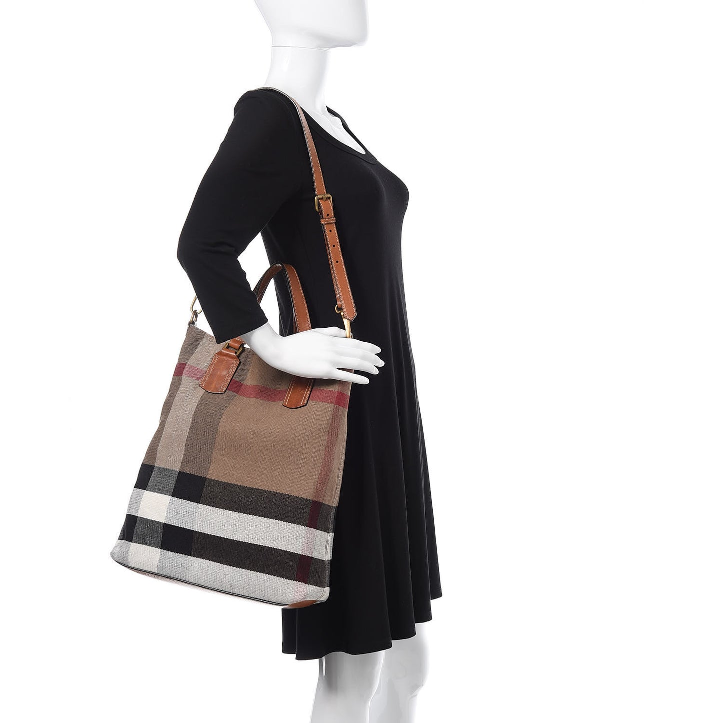 Canvas Mega Check Medium Tottenham Brit Tote Saddle Brown