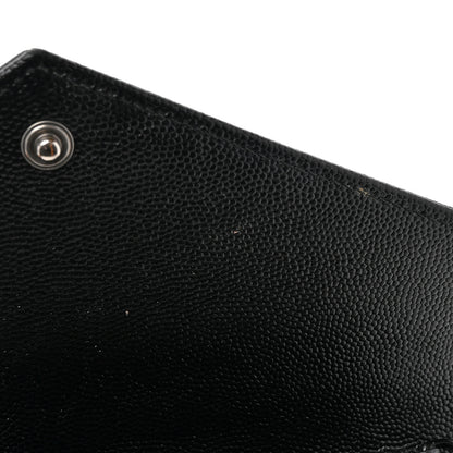 Saint Laurent Grain De Poudre Matelasse Chevron Monogram Monochrome Envelope Chain Wallet Black 15 of 20