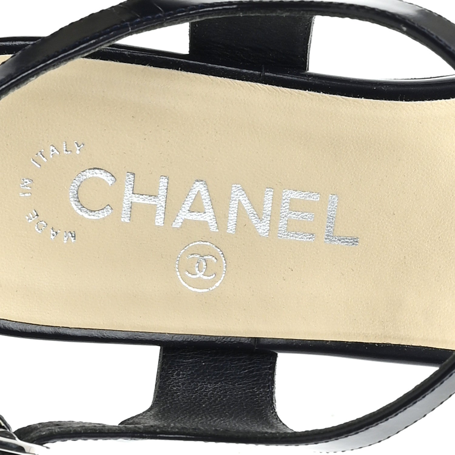 Chanel Patent Calfskin Logo Thong Sandals 38.5 Navy 8 of 8