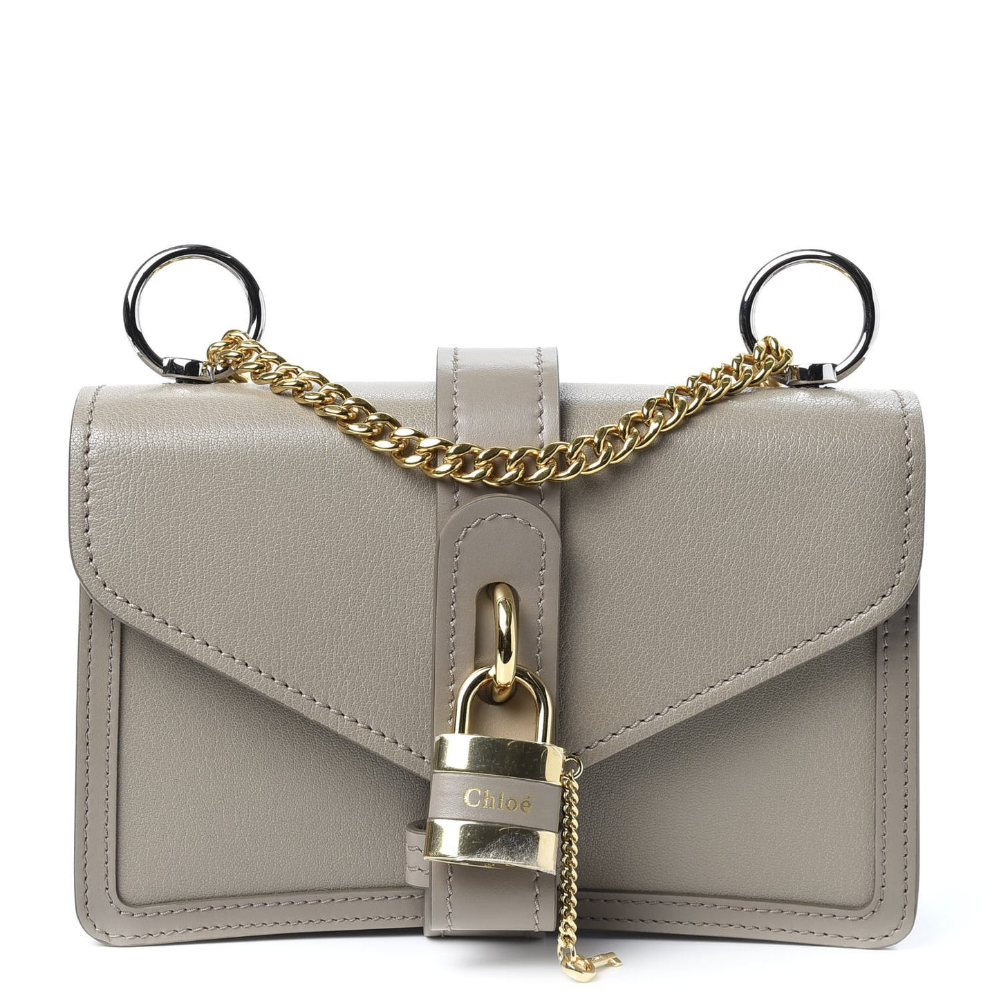 Shiny Goatskin Calfskin Aby Chain Shoulder Bag Motty Grey
