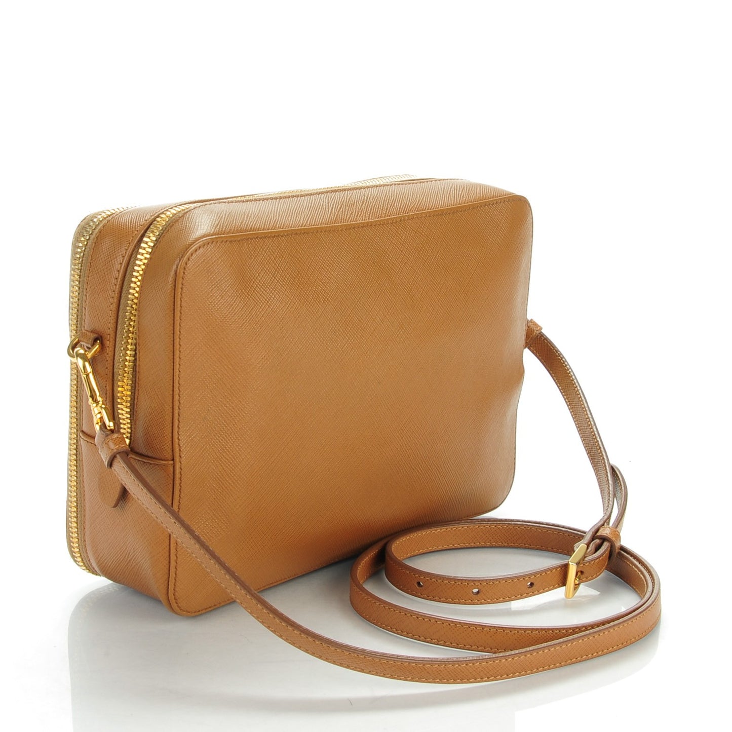 Saffiano Lux Large Zip Crossbody Bag Caramel