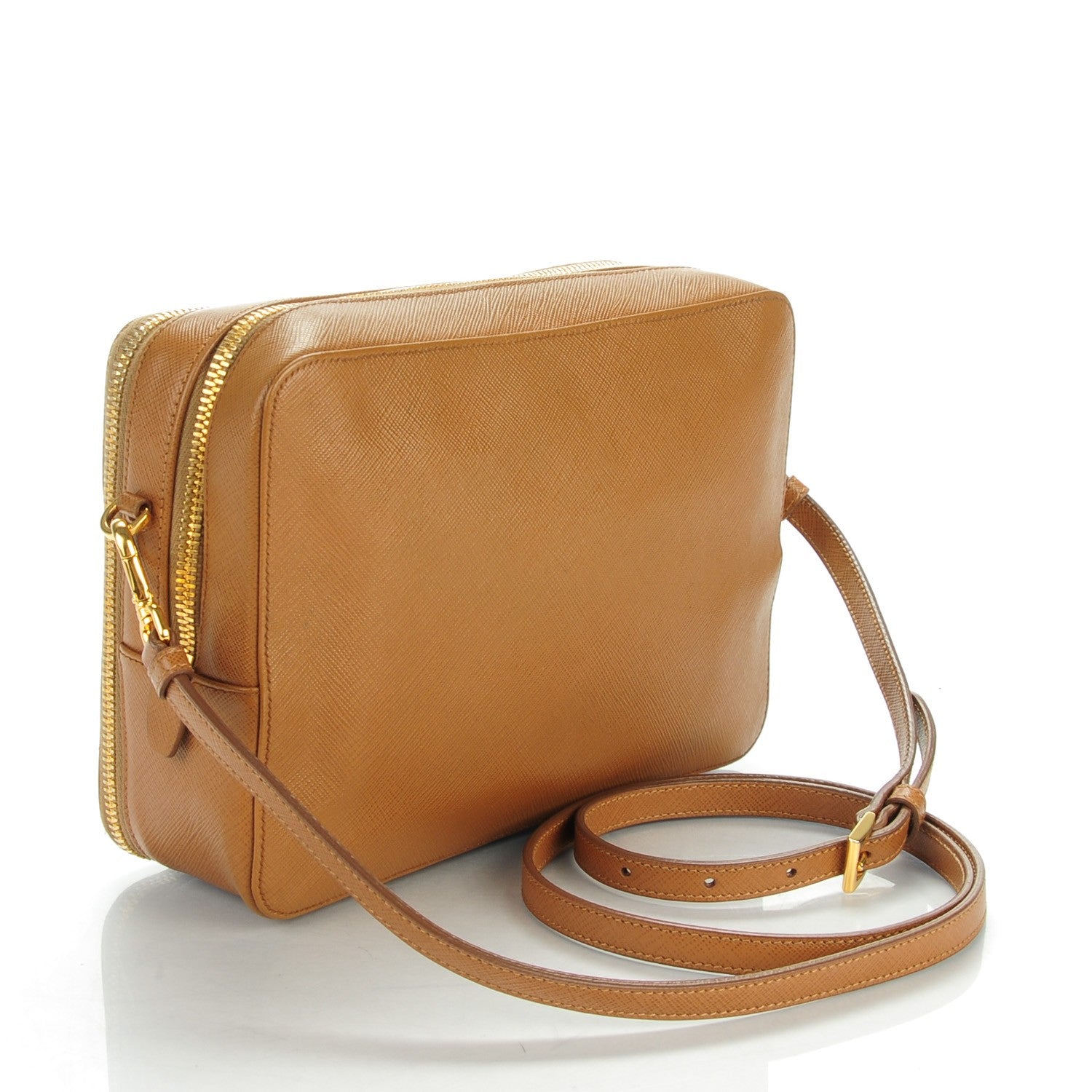 Prada Saffiano Lux Large Zip Crossbody Bag Caramel 3 of 8