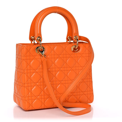 Christian Dior Lambskin Cannage Medium Lady Dior Orange 2 of 12