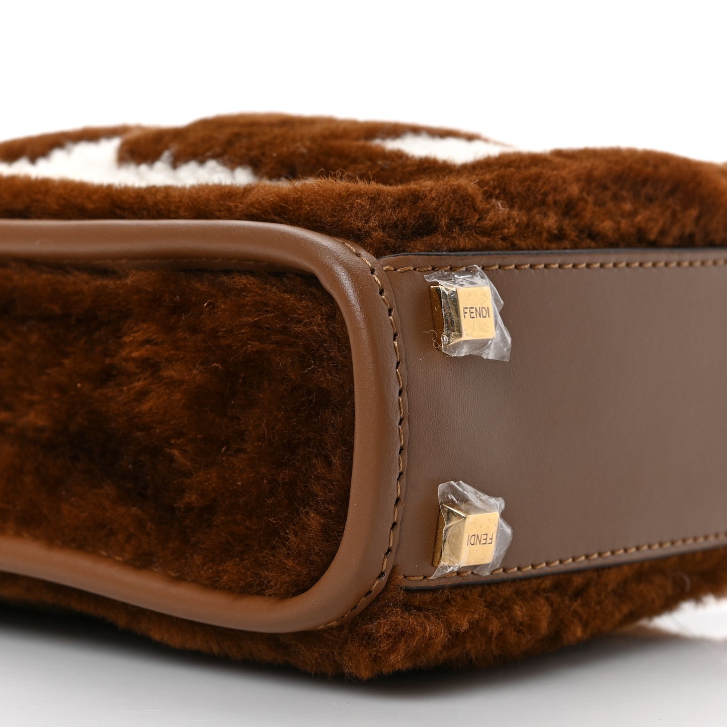 Shearling Plexiglass FF Mini Fendi Sunshine Shopper Tote Forresta White