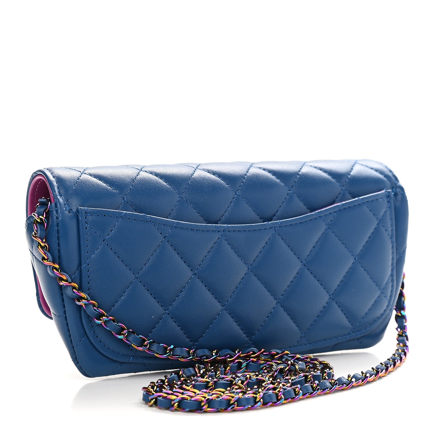 Chanel Lambskin Quilted Glasses Case With Chain Blue Purple 3 of 9