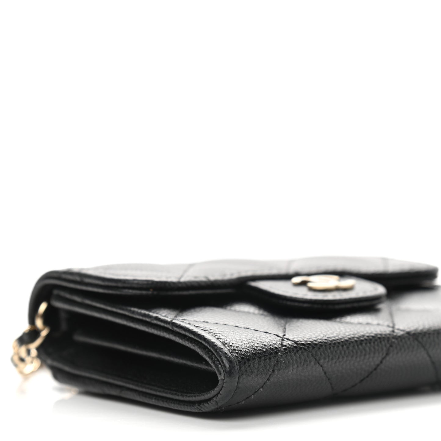 Caviar Quilted Flap Card Holder On Chain Black