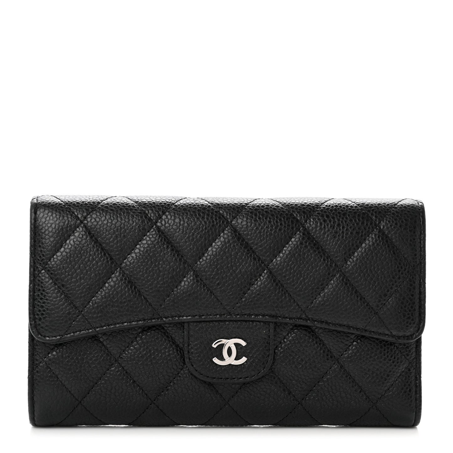 Caviar Quilted Large Gusset Flap Wallet Black