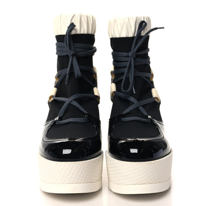 Chanel Patent Calfskin Runway Wedge Short Platform Boots 39 Grey White 2 of 7