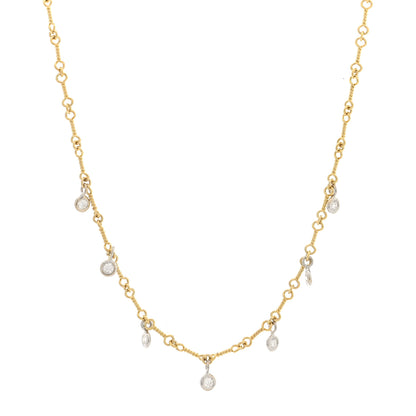 Roberto Coin 18K Yellow White Gold Diamonds by the Inch Dog Bone Chain Dangle Necklace 1 of 4