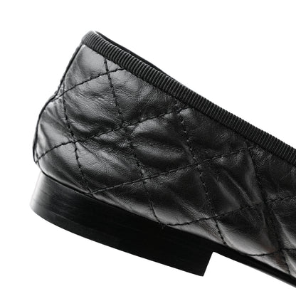 Chanel Aged Calfskin Quilted CC Cap Toe Ballerina Flats 36 Black 9 of 10