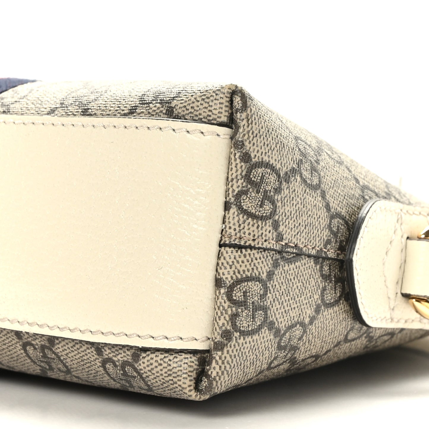 GG Supreme Monogram Textured Dollar Calfskin Web Small Ophidia Dome Shoulder Bag Beige Ebony Mystic White