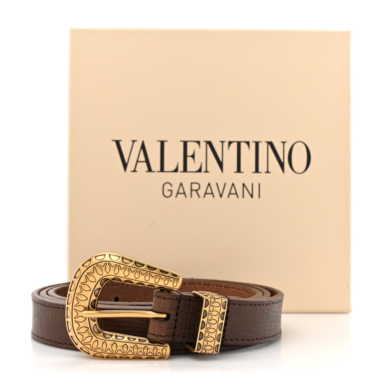 Valentino Garavani Calfskin Vlogo Signature 20mm Belt 90 36 Chocolate 5 of 5