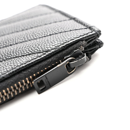 Saint Laurent Grain De Poudre Matelasse Chevron Monochrome Fragments Zippered Card Case Black 8 of 11