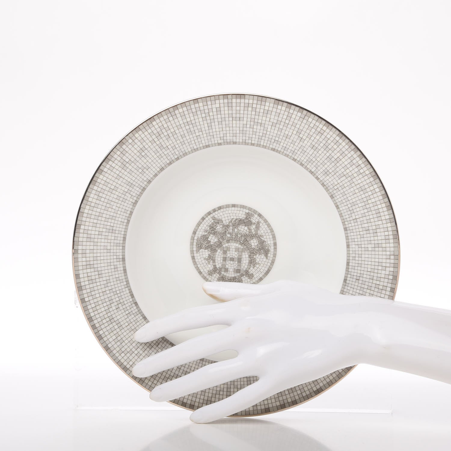 Hermes Porcelain Mosaique Au 24 Platine Soup Bowl Set of 2 2 of 7