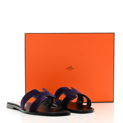 Hermes Velvet Nappa Oran Sandals 38.5 Violet Fonce 9 of 9