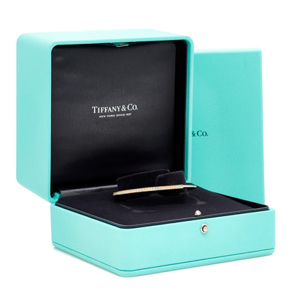 Tiffany 18K Yellow White Gold Diamond Narrow Tiffany Lock Half Pave Bangle Bracelet 6 of 6