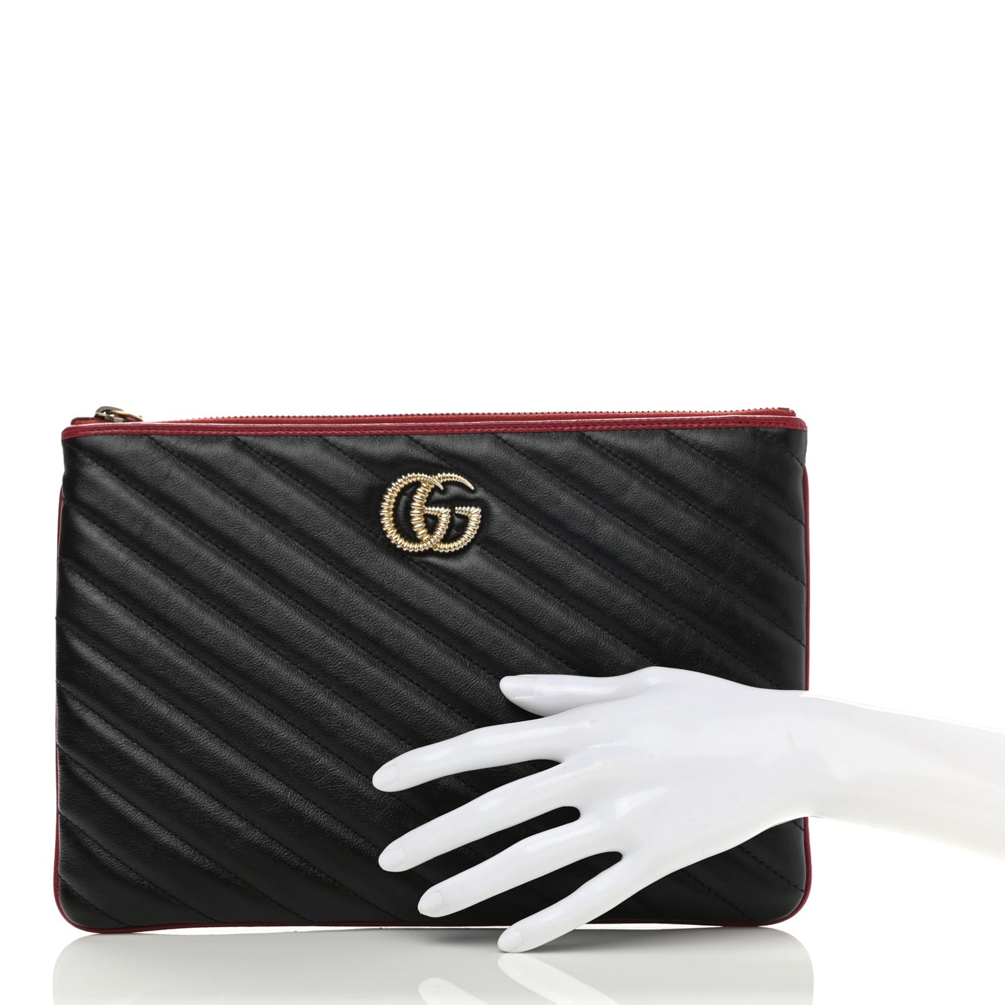 Azalea Calfskin Matelasse Diagonal Torchon GG Marmont Zip Pouch Black Romantic Cerise