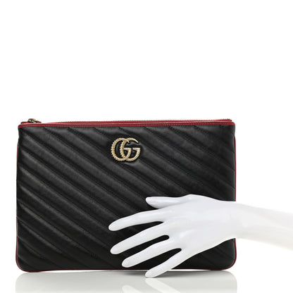 Gucci Azalea Calfskin Matelasse Diagonal Torchon GG Marmont Zip Pouch Black Romantic Cerise 2 of 8