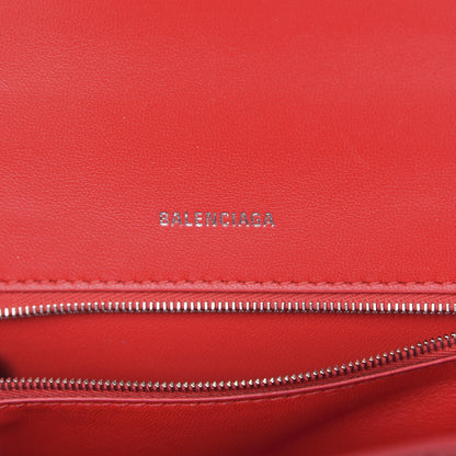 Balenciaga Shiny Calfskin Tonal B Crocodile Embossed Small Hourglass Top Handle Bag Bright Red 6 of 10