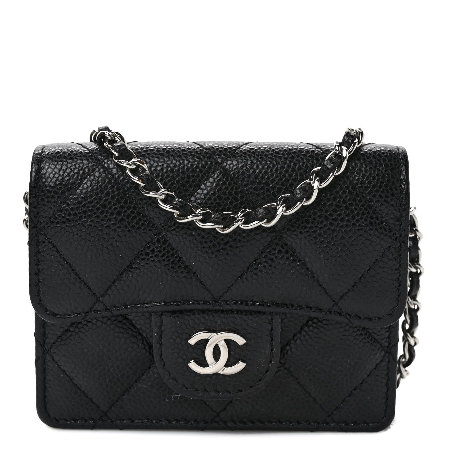 Chanel Caviar Quilted Flap Card Holder On Chain Black 1 of 9