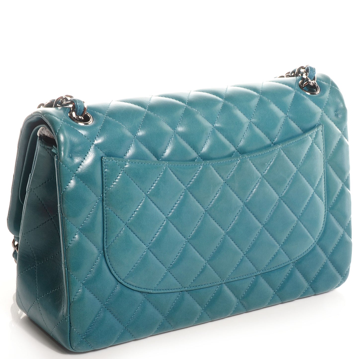 Lambskin Quilted Jumbo Double Flap Turquoise
