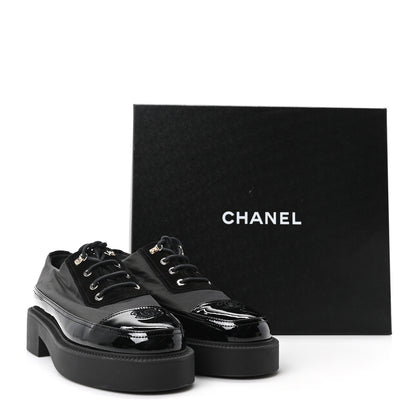 Chanel Nylon Suede Patent Calfskin CC Captoe Lace Up Oxfords 39.5 Black 10 of 10