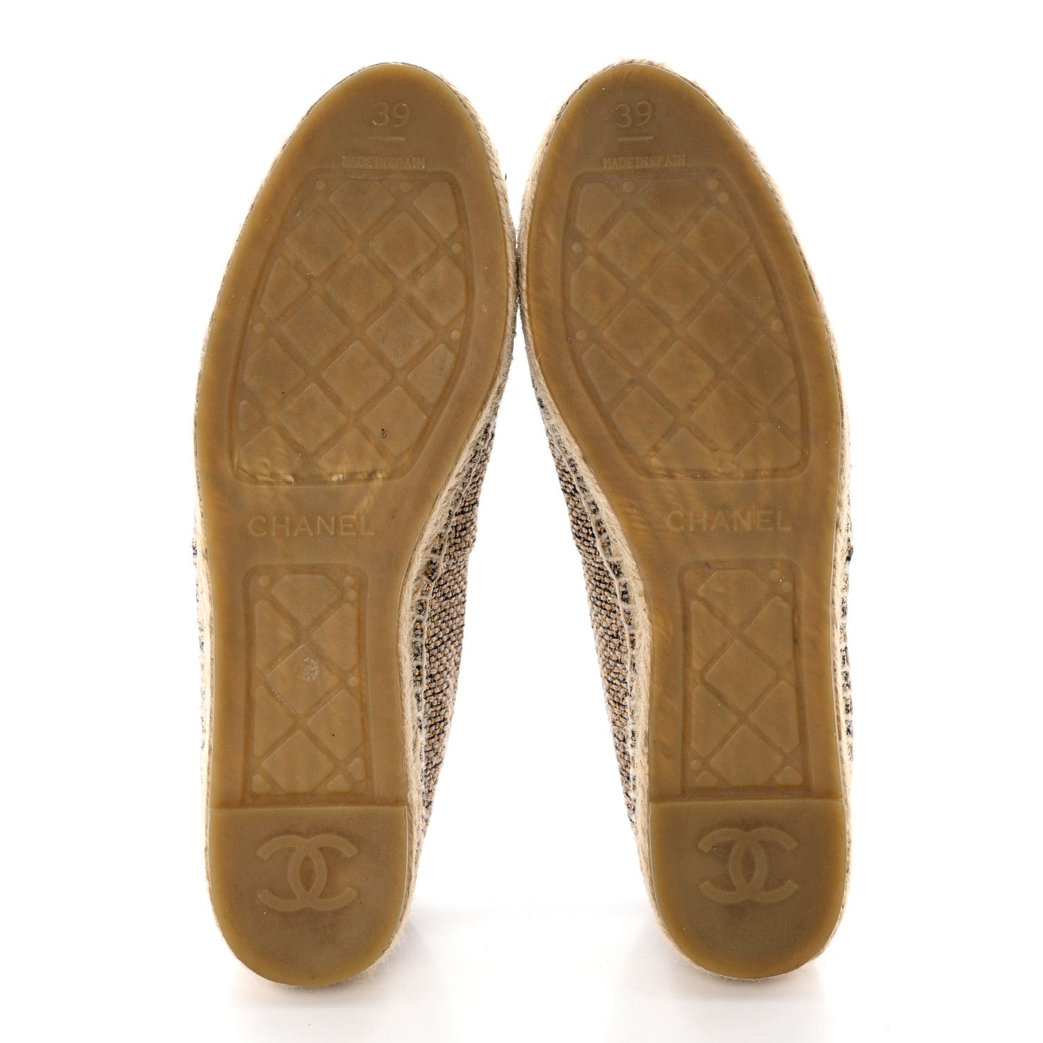 Chanel Tweed Grosgrain CC Espadrilles 39 Gold Beige Black 5 of 9