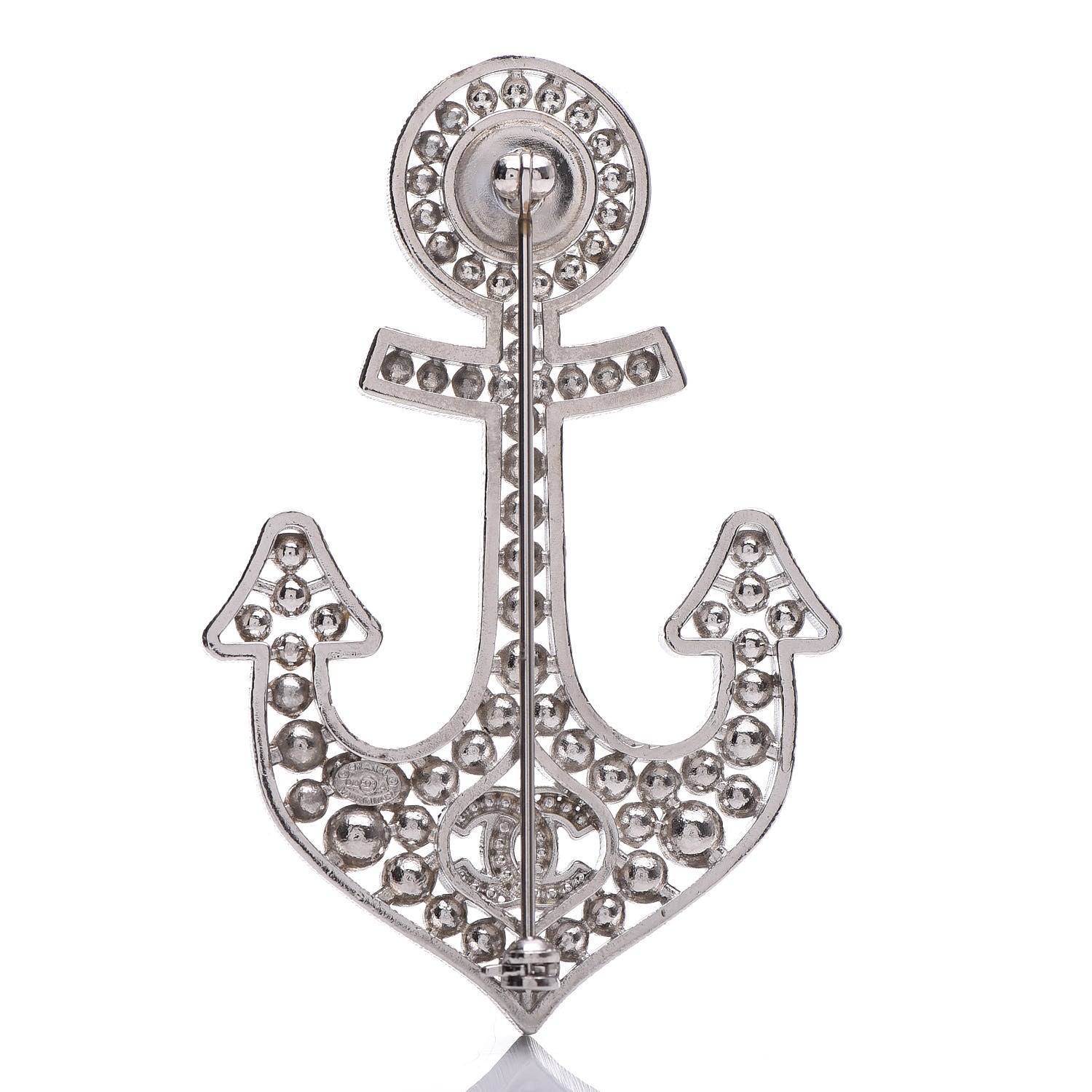 Chanel Crystal Pearl CC Anchor Brooch Silver 3 of 6