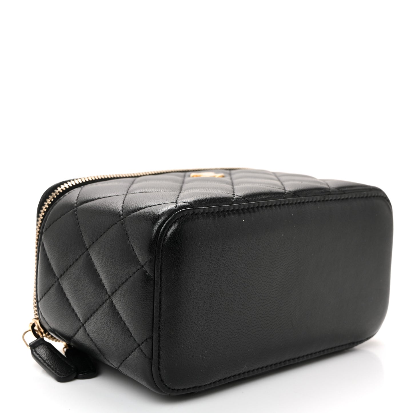 Lambskin Quilted Pearl Crush Small Vanity Case With Chain Black