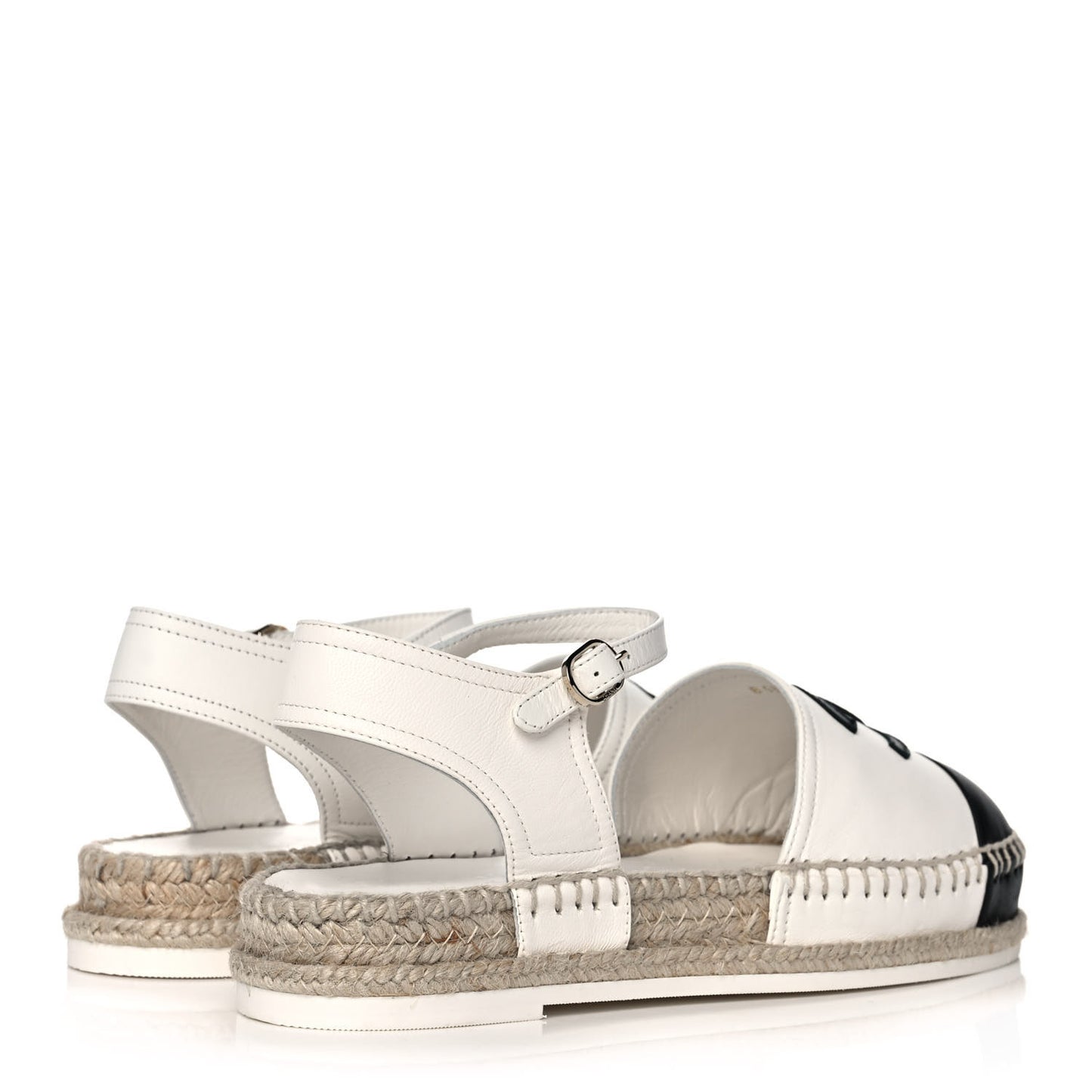 Lambskin Cap Toe CC Espadrille Sandals 37 White Black
