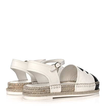 Chanel Lambskin Cap Toe CC Espadrille Sandals 37 White Black 4 of 11