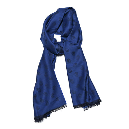 Alexander McQueen Wool Silk Skull Scarf Black Blue 1 of 3