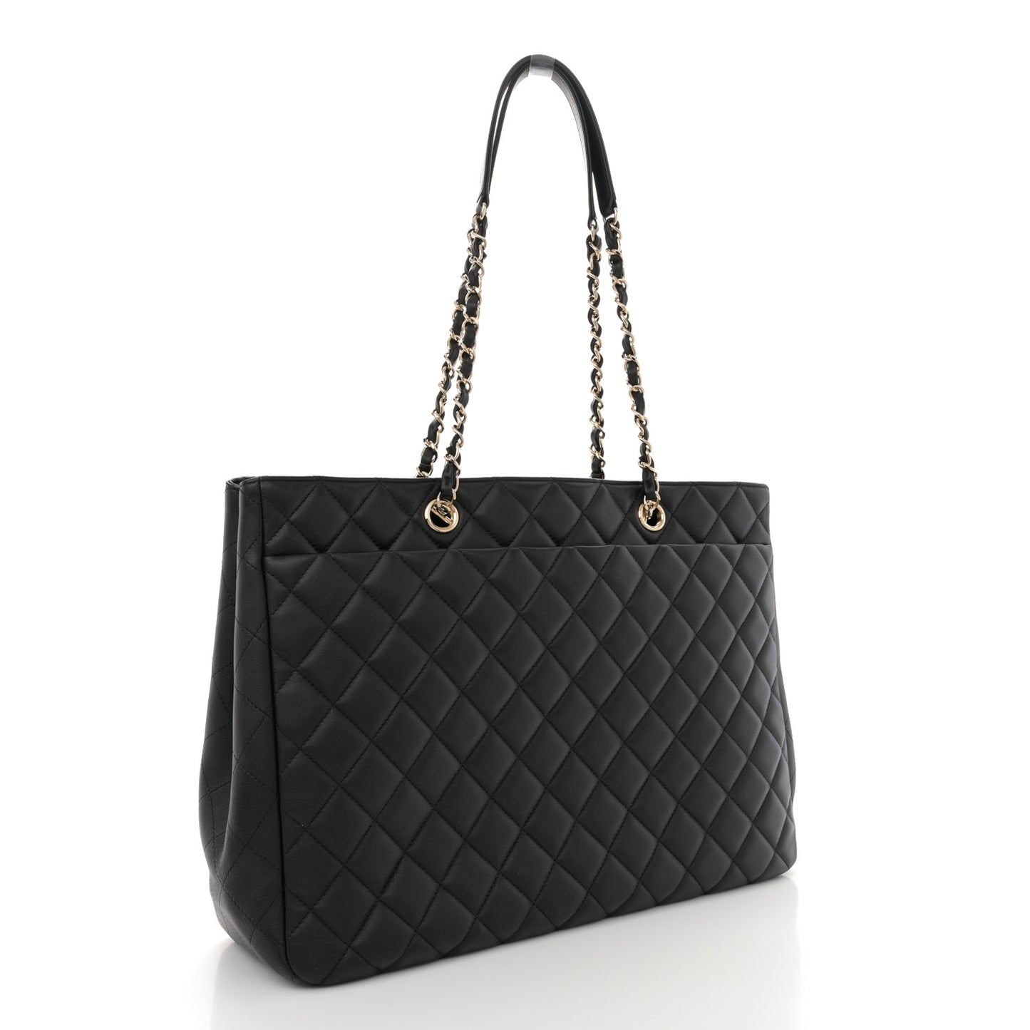 Calfskin Quilted Large CC Shopping Tote  Black
