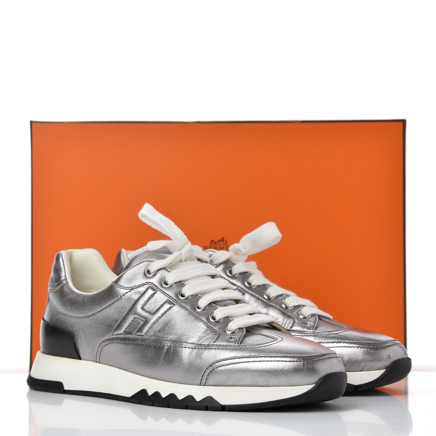 Hermes Metallic Nappa Womens Trail Sneakers 37 Gris Argente 22 of 22
