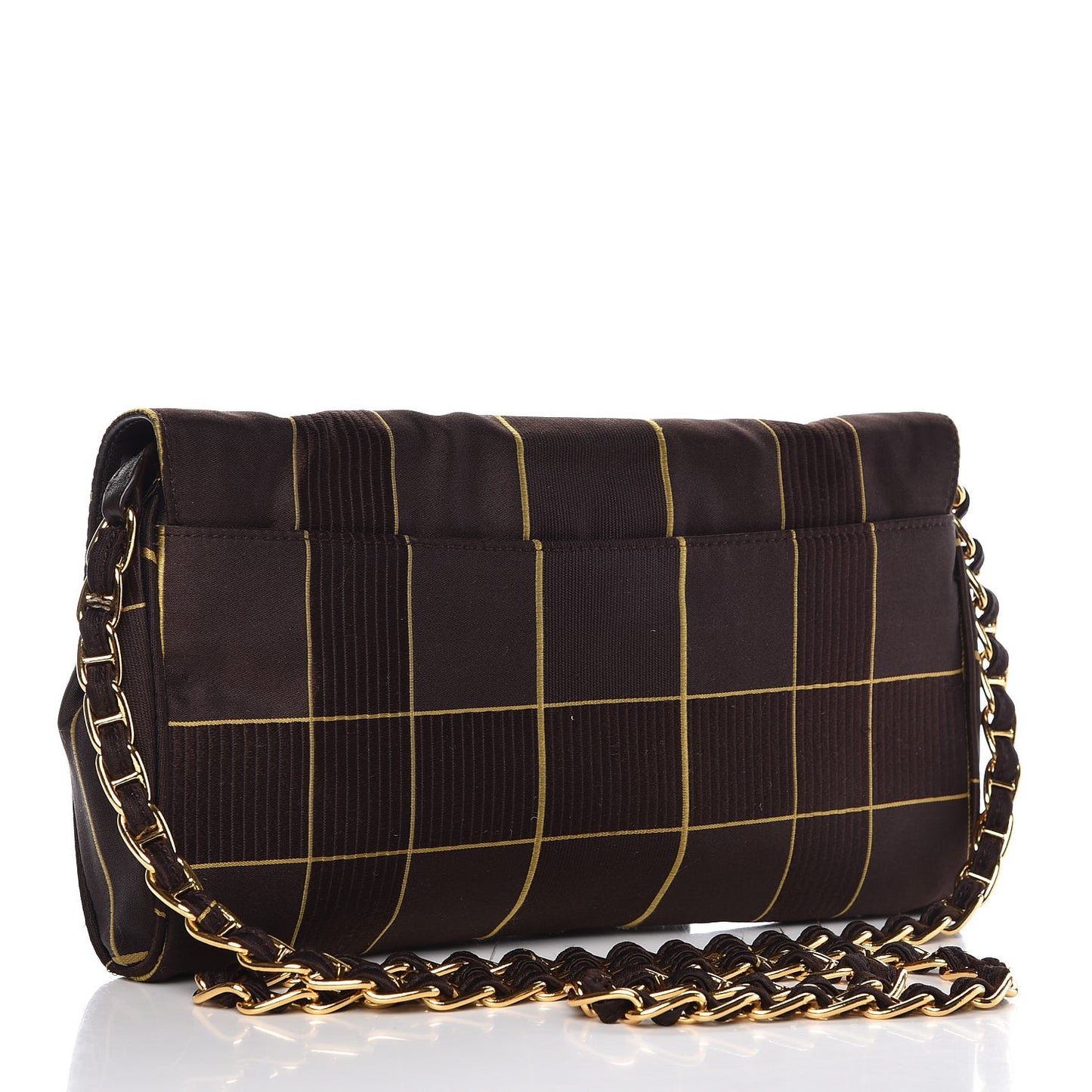 Satin Windowpane Plaid Shoulder Bag Brown