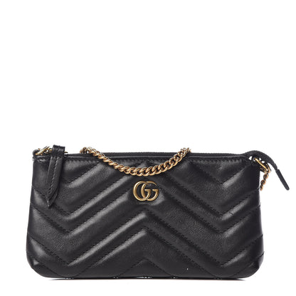 Gucci Calfskin Matelasse Mini GG Marmont Chain Bag Black 1 of 9