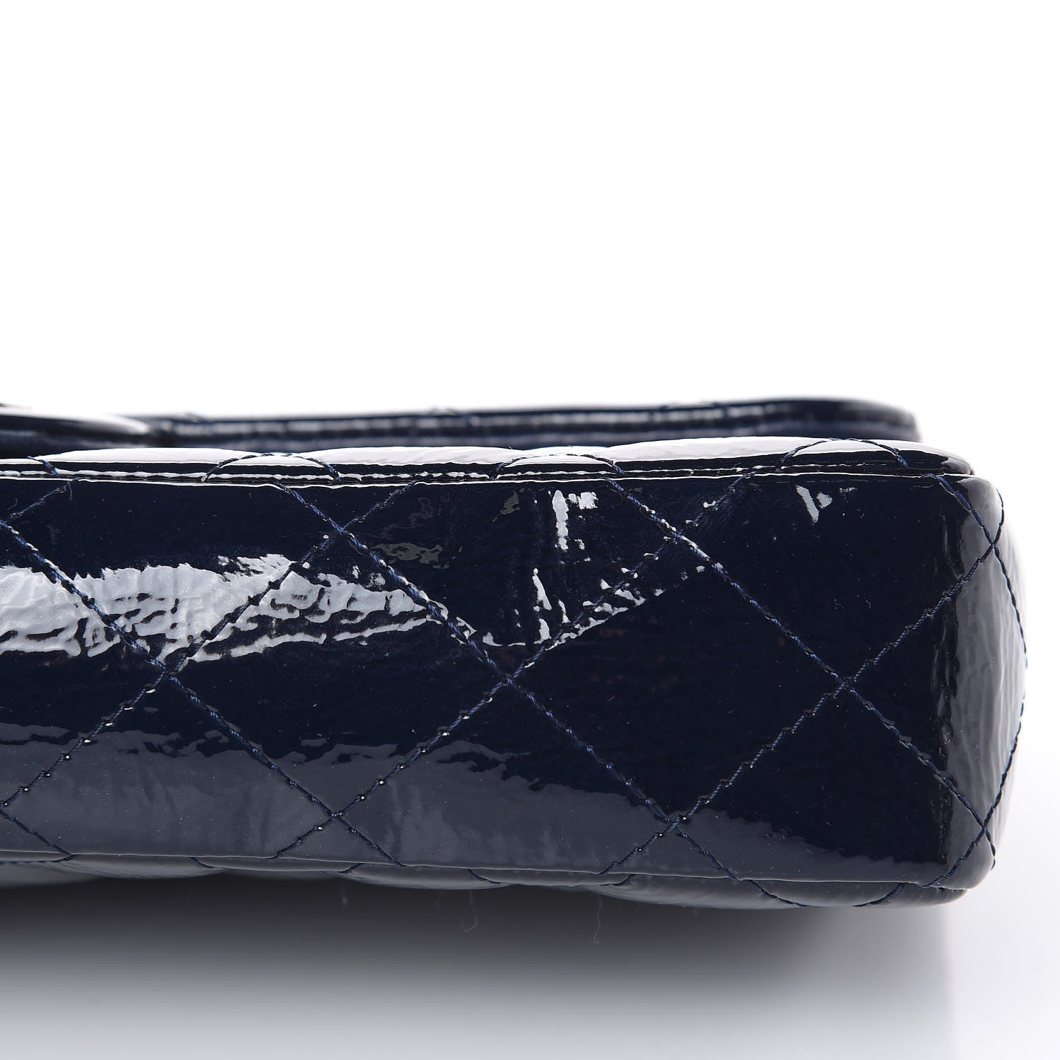 Chanel Distressed Patent Quilted East West Flap Navy Blue 10 of 15