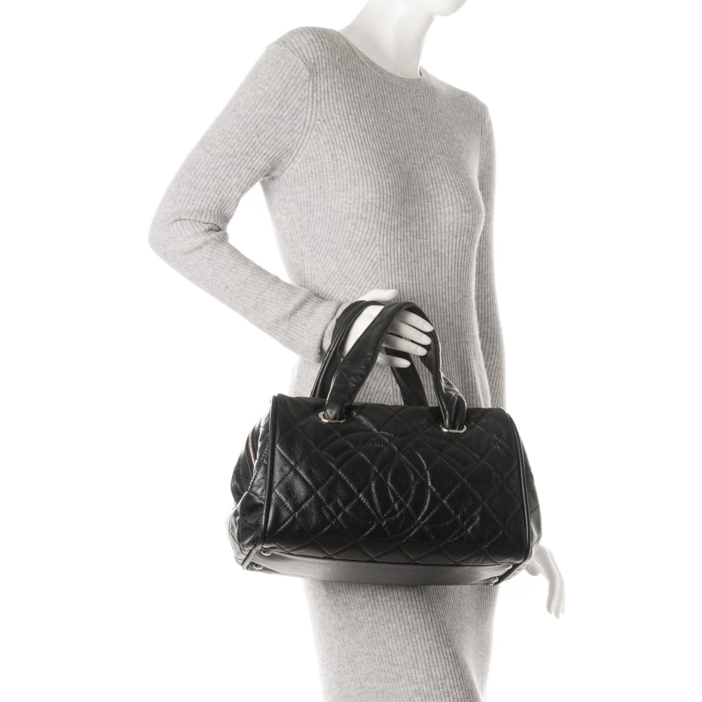 Caviar Quilted CC Timeless Bowler Black