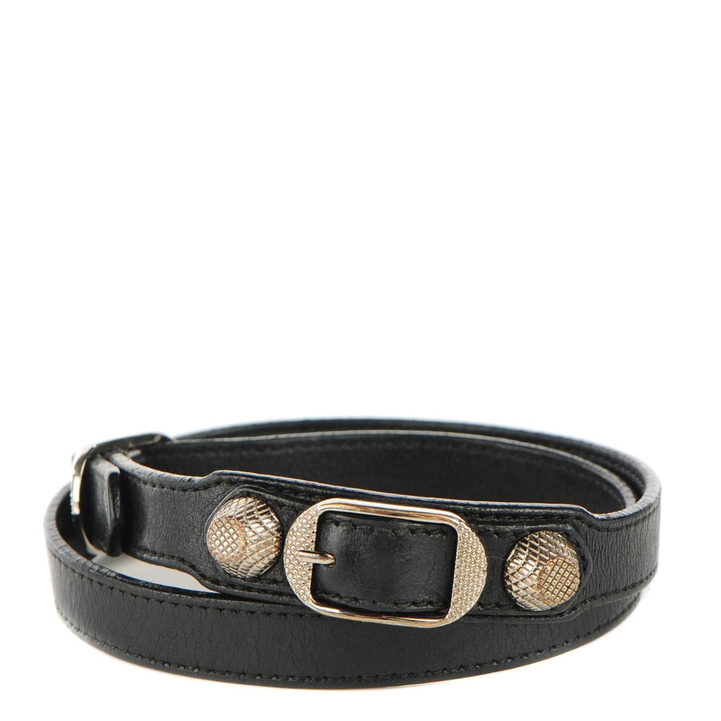 Agneau Giant Silver Hardware Triple Tour L Bracelet Black