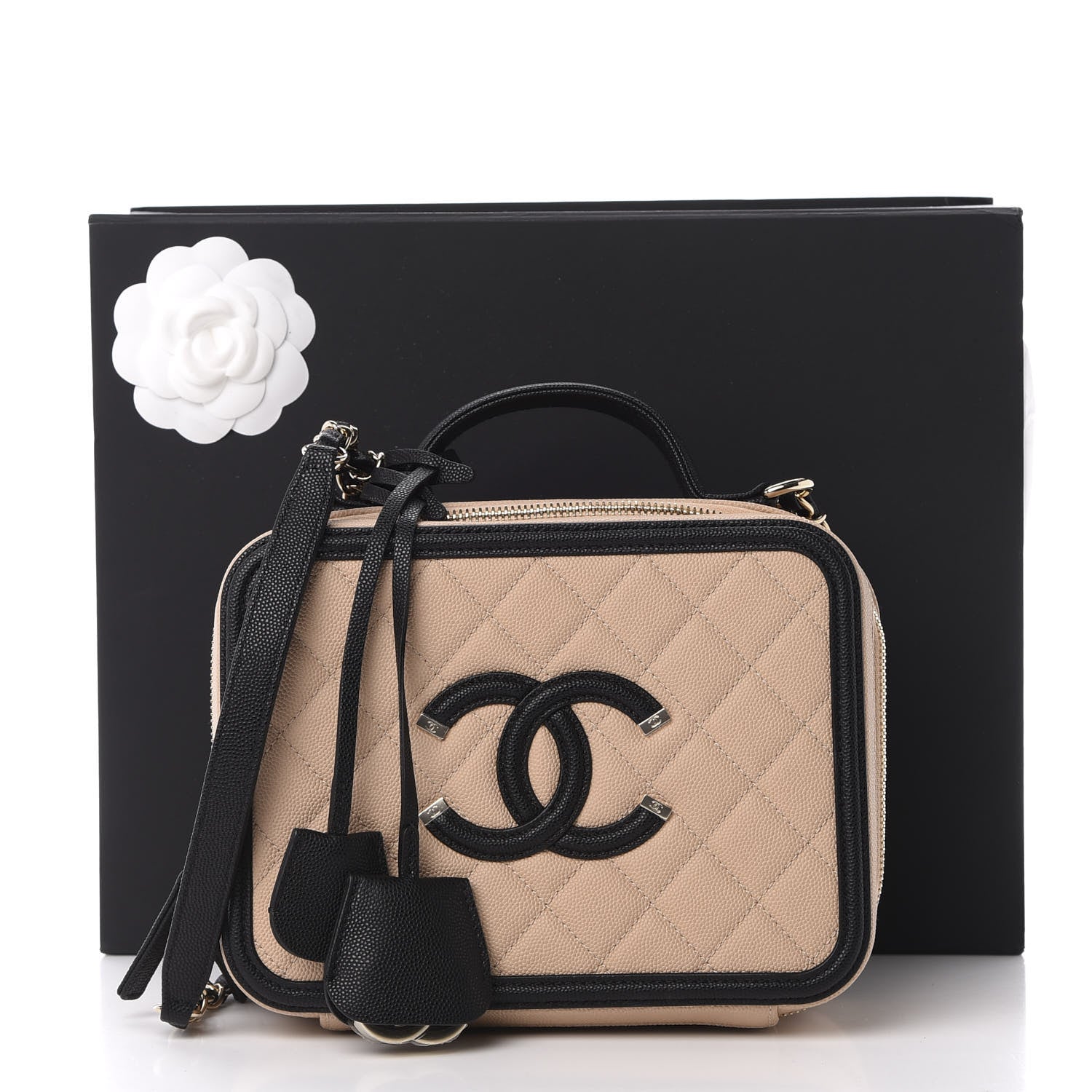 Chanel Caviar Quilted Medium CC Filigree Vanity Case Beige Black 11 of 11