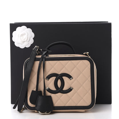 Chanel Caviar Quilted Medium CC Filigree Vanity Case Beige Black 11 of 11