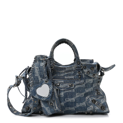 Balenciaga Denim BB Monogram Neo Cagole City Handbag Blue 3 of 11