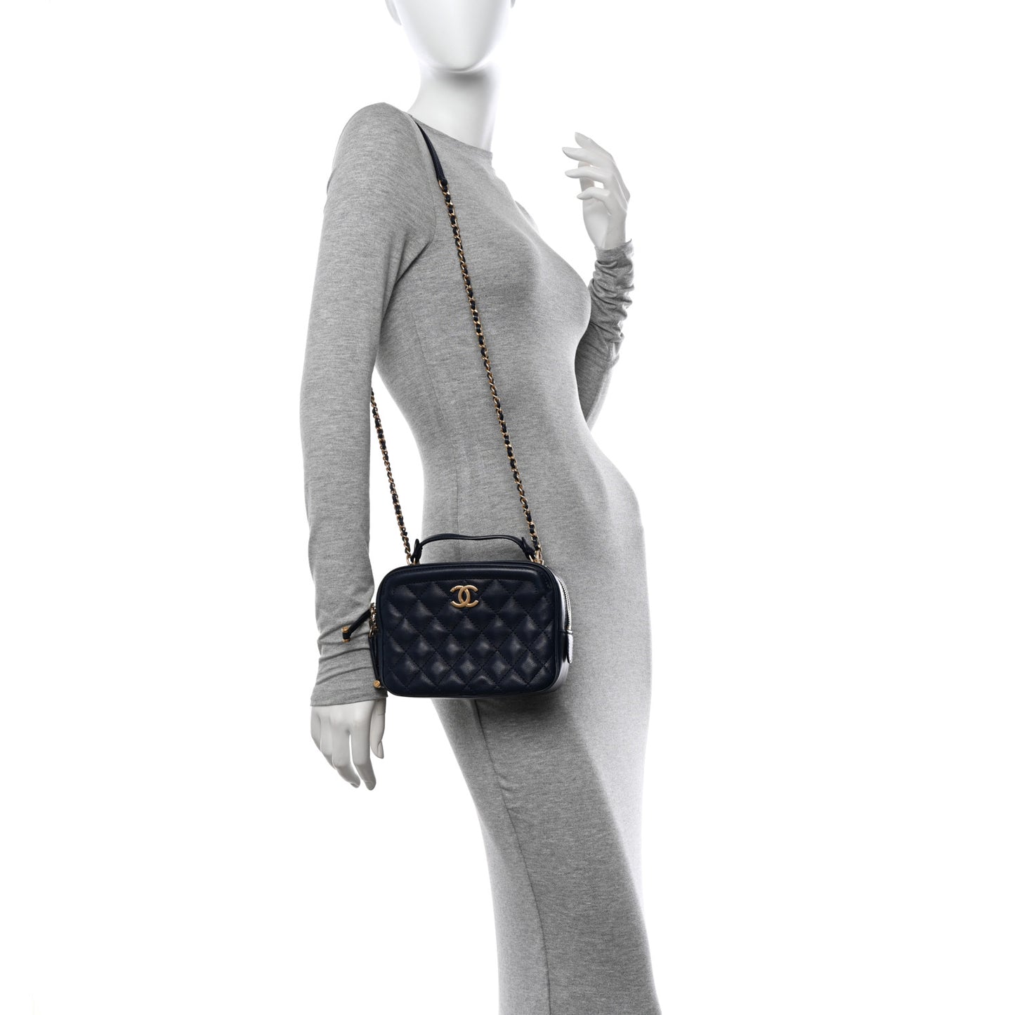 Calfskin Quilted CC Small Vanity Case Navy