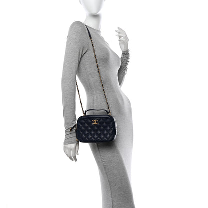 Chanel Calfskin Quilted CC Small Vanity Case Navy 2 of 13