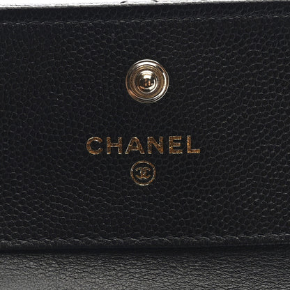 Chanel Caviar Quilted Chain Embossed Compact Flap Wallet Black 6 of 8