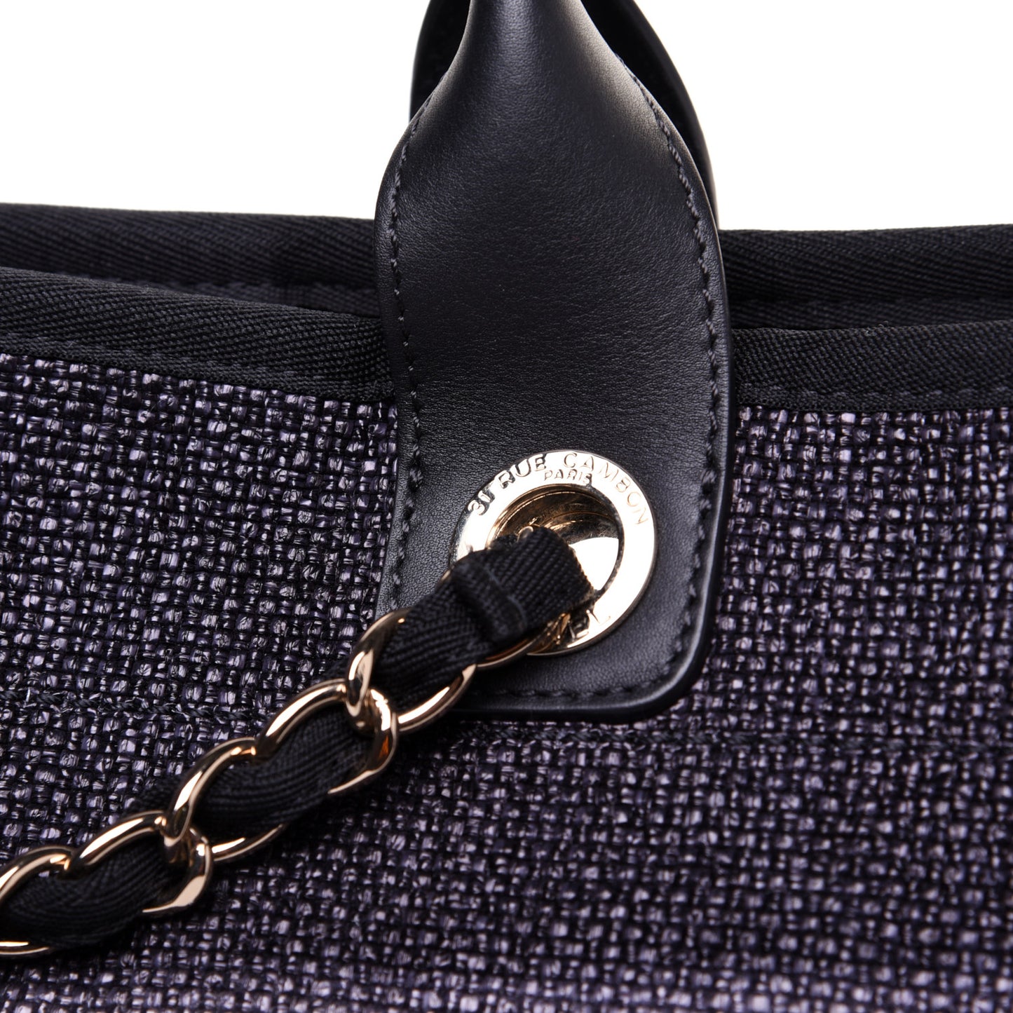 Woven Straw Raffia Medium Deauville Tote Navy